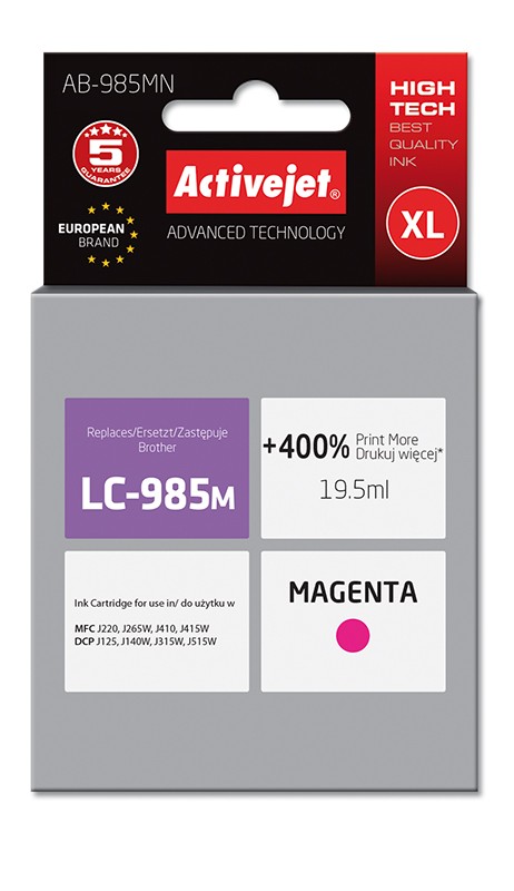 Cartus compatibil LC 985M XL Magenta pentru Brother, Premium Activejet, Garantie 5 ani - imagine 3
